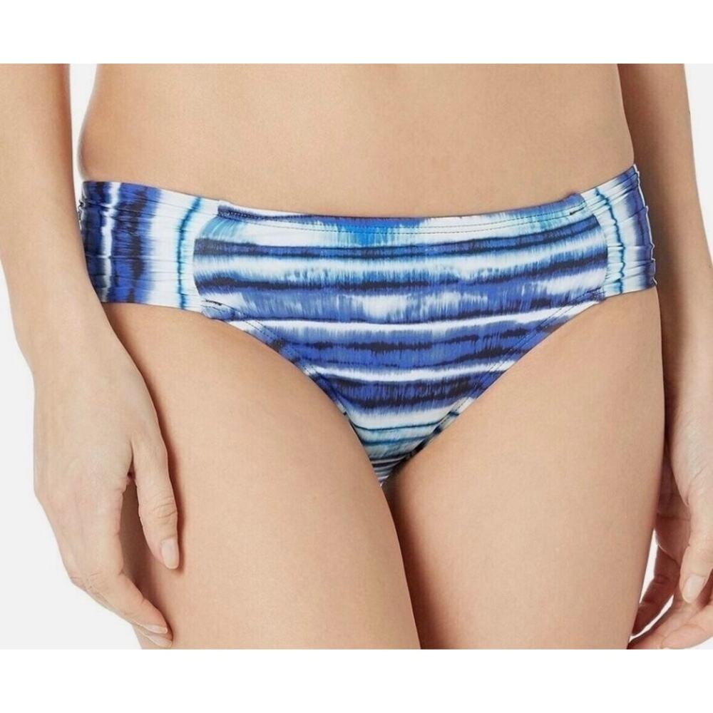 La Blanca Serene Stripe Side Shirred Hipster Bikini Bottom 12 NWT